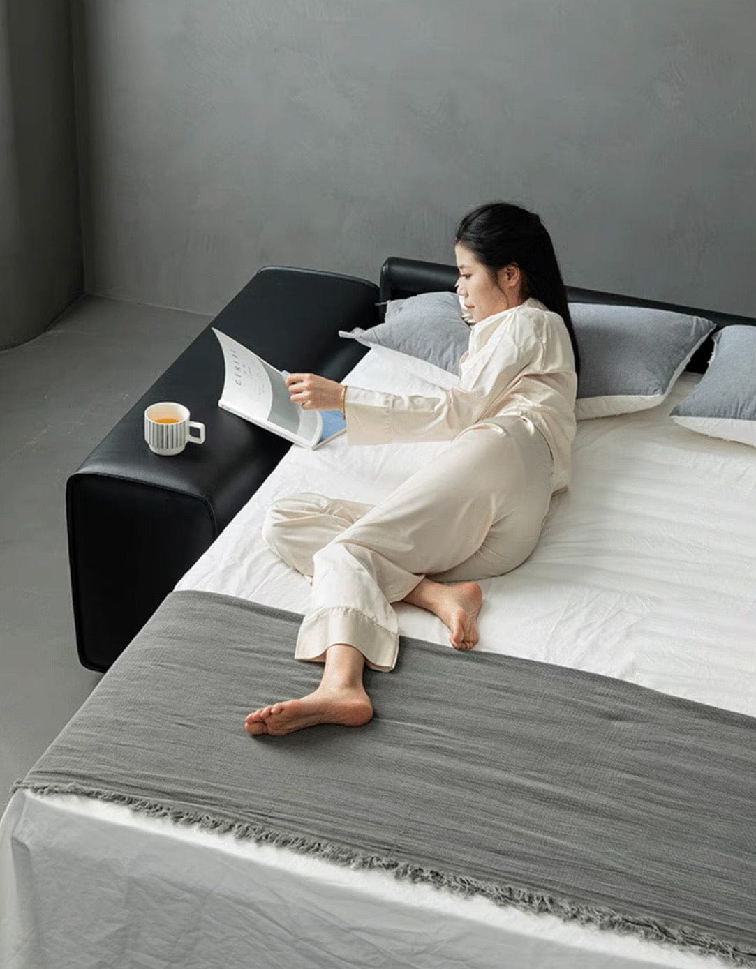 Home Atelier Camden Leather Foldable Sofa Bed with Mattress