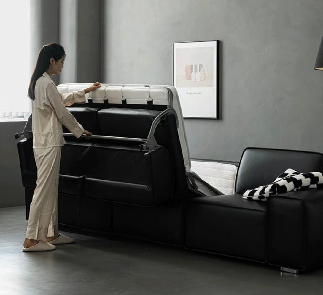 Home Atelier Camden Leather Foldable Sofa Bed with Mattress