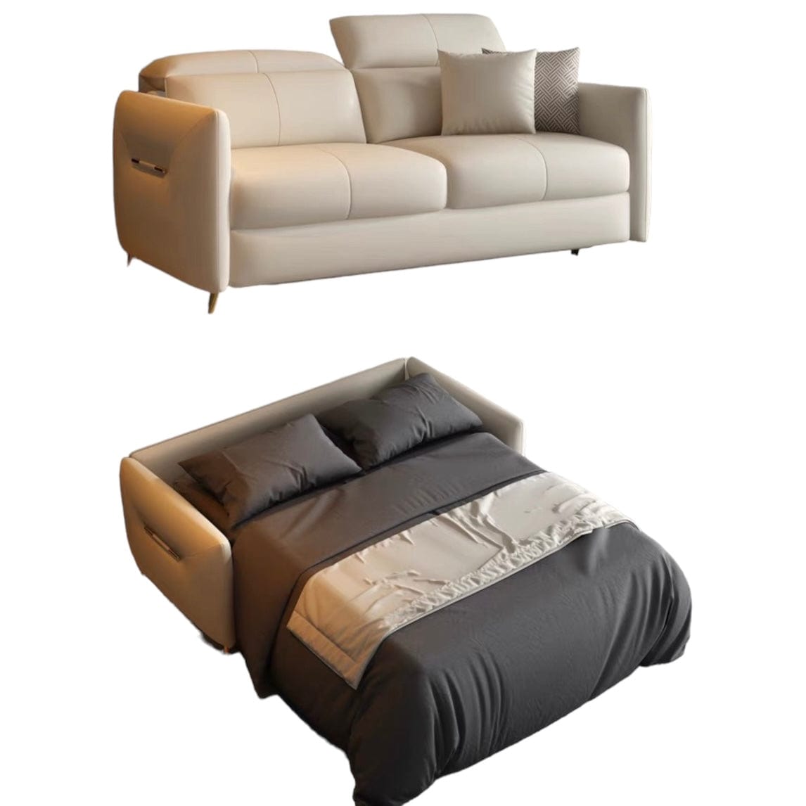 Home Atelier Carmen Scratch Resistant Leather Foldable Sofa Bed with Mattress