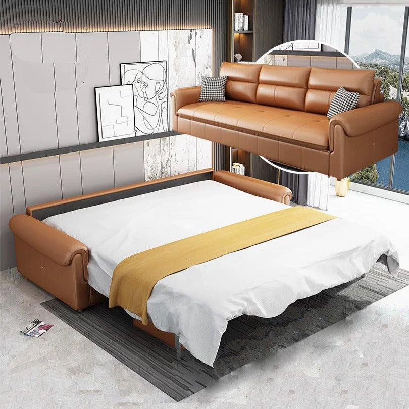 Home Atelier Cat Proof Scratch Resistant Leather / 2 seater/ Super Single/ Length 150cm / Hermes Orange Anthony Foldable Sofa Bed with Mattress