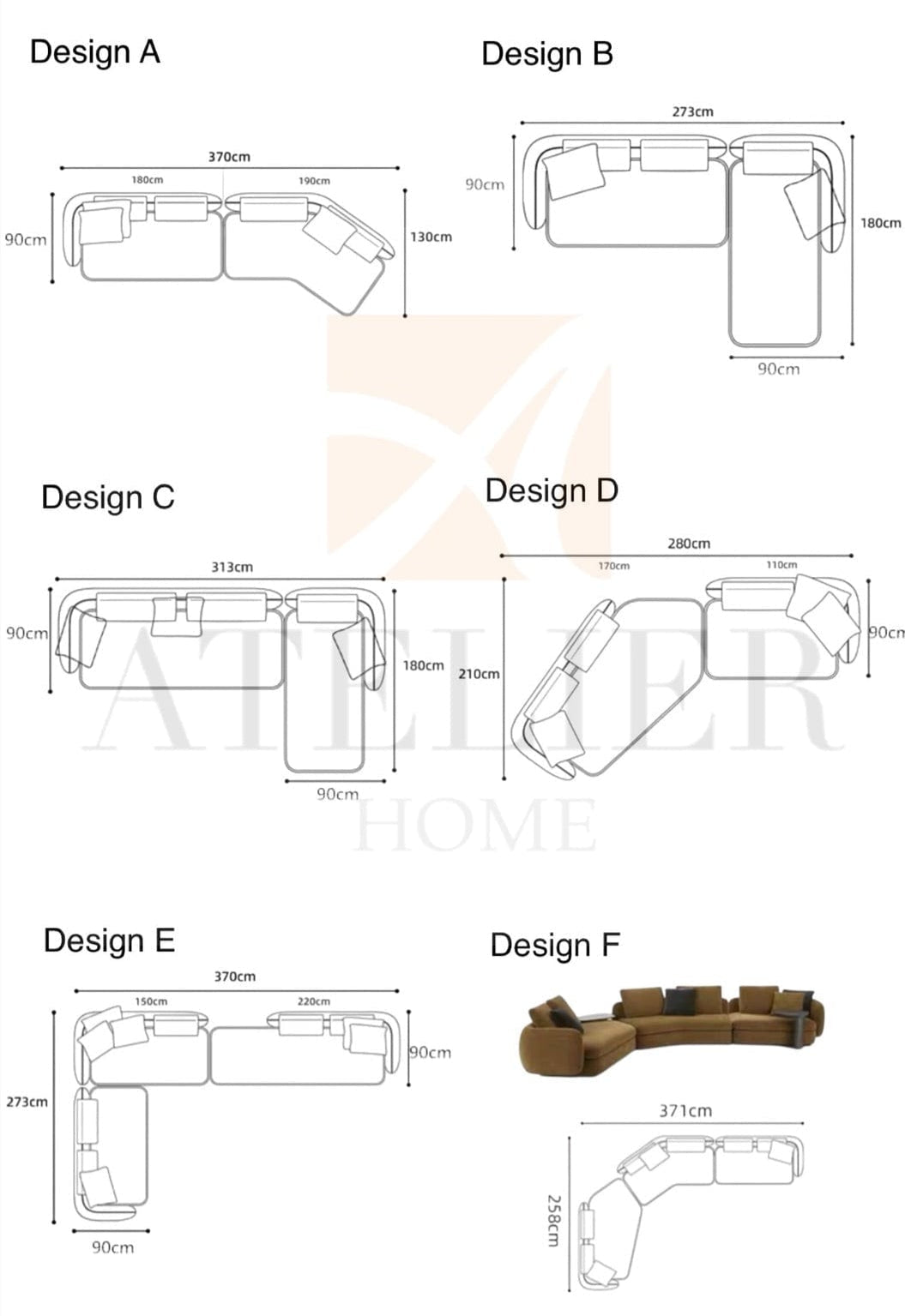 Home Atelier Cole Scratch Resistant Sectional Curve Sofa