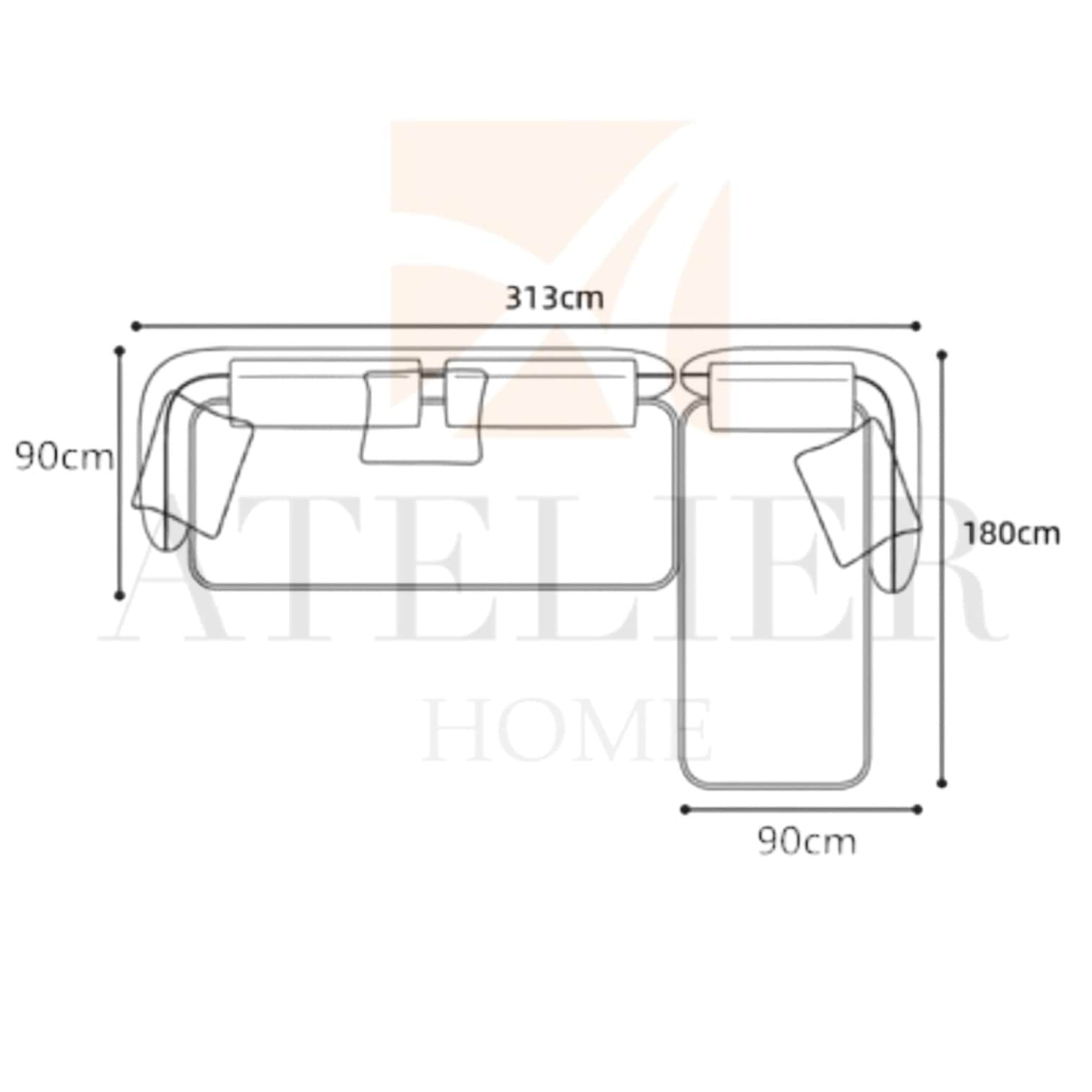 Home Atelier Cole Scratch Resistant Sectional Curve Sofa