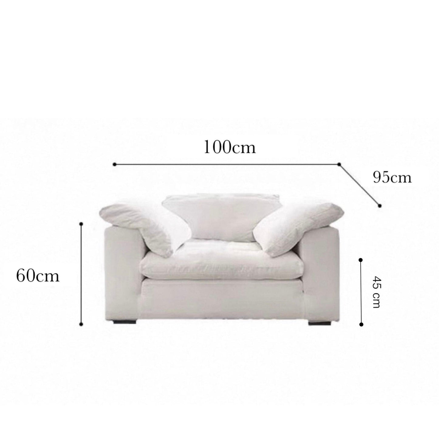 Home Atelier Cotton Linen Fabric / 1 seater/ Length 100cm ( with armrest) / Cream Cloud Sectional Sofa