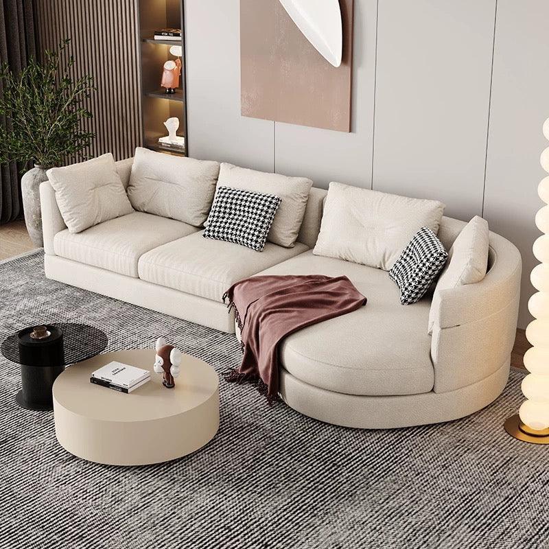 Home Atelier Cotton Linen Fabric / 3 seater/ Length 210cm / Cream Baxter Designer Sectional Round Chaise Sofa