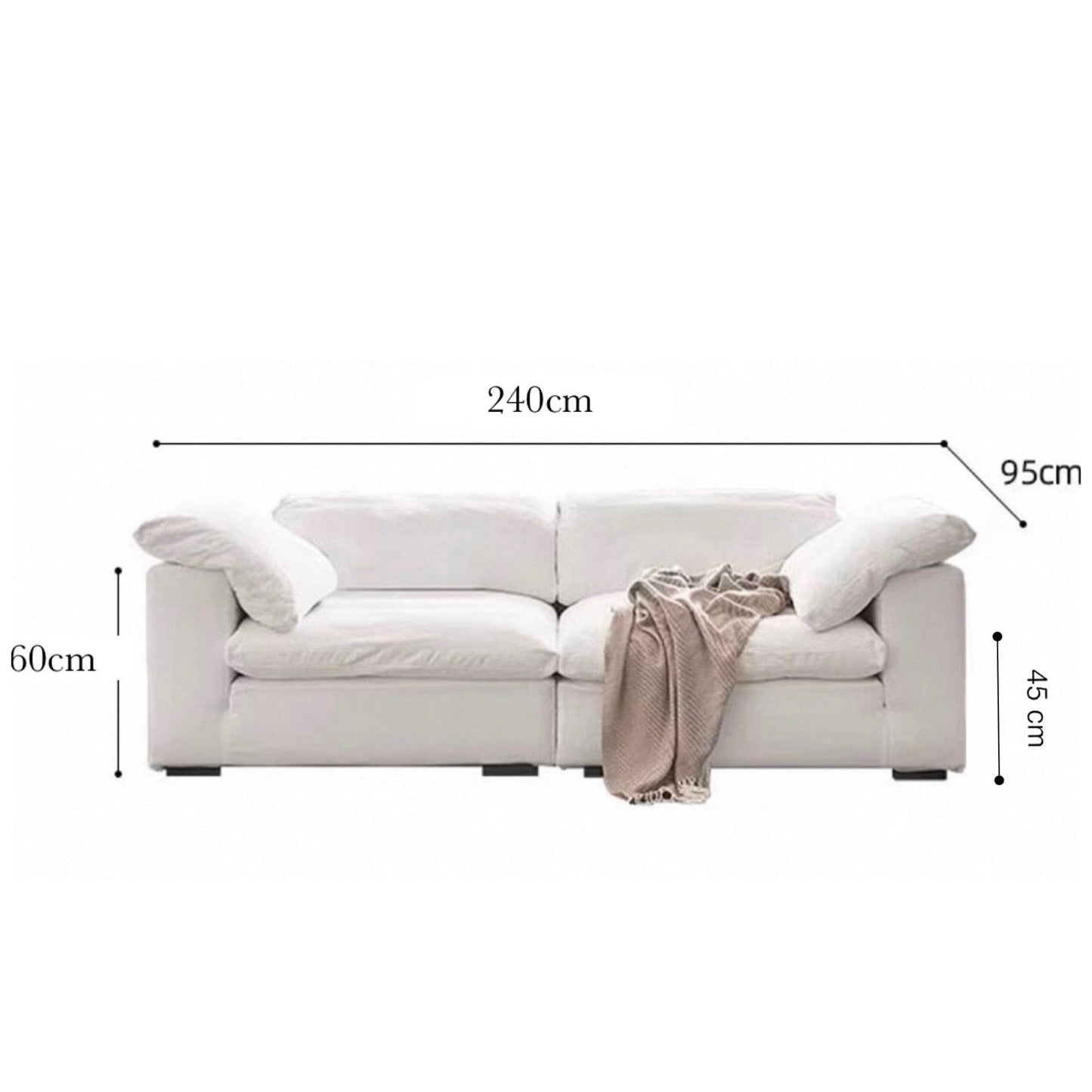 Home Atelier Cotton Linen Fabric / 4 seater/ Length 240cm / Cream Cloud Sectional Sofa