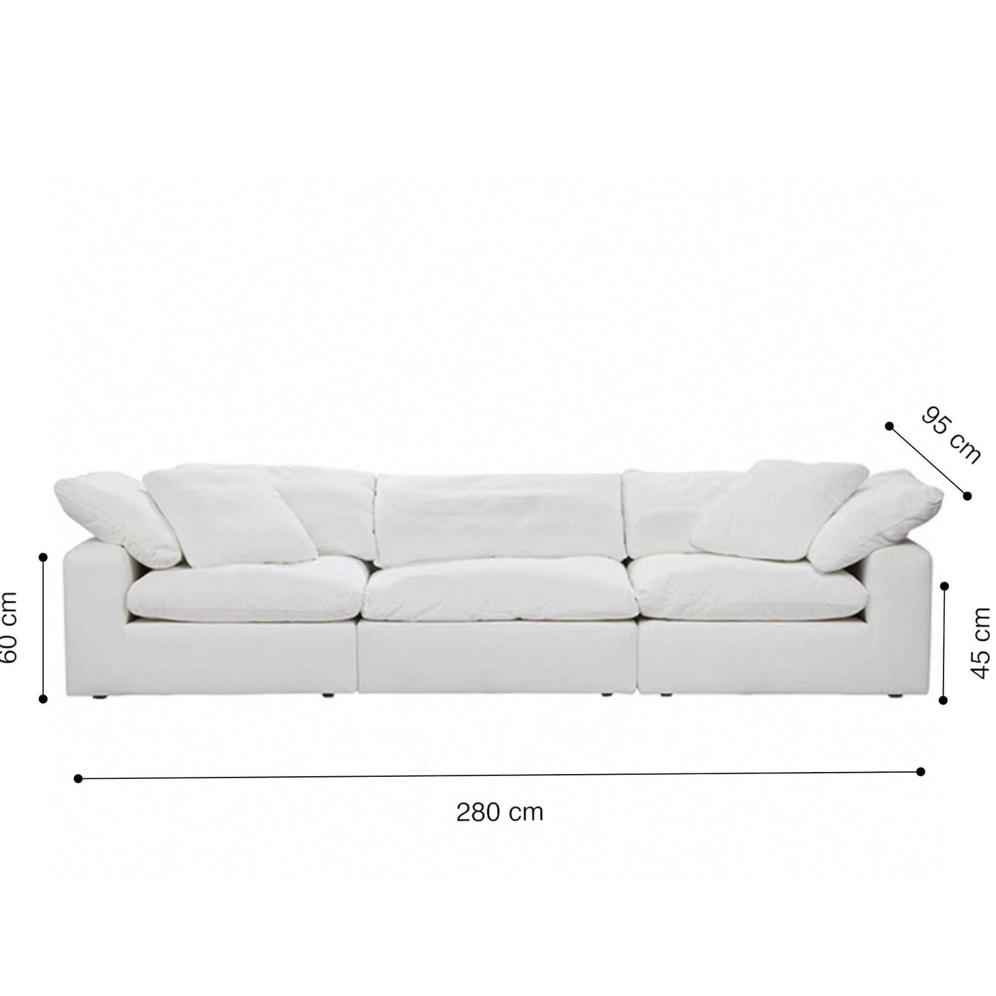 Home Atelier Cotton Linen Fabric / 5 seater/ Length 280cm / Cream Cloud Sectional Sofa