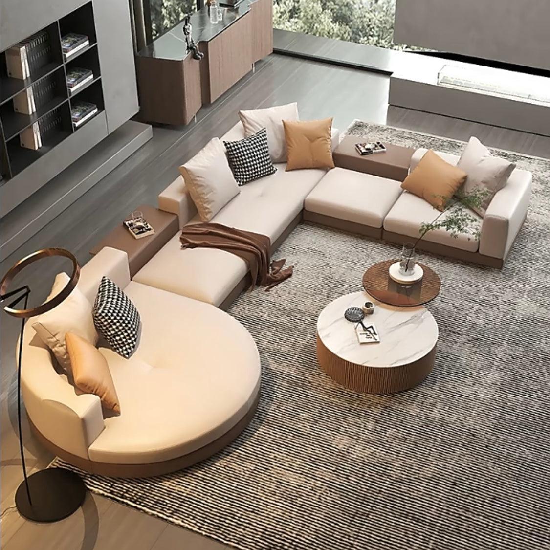 Home Atelier Cotton Linen Fabric / Group B-1/ Length 350cm with Curve Chaise / Cream Alyssa Designer Sectional Round Chaise Sofa