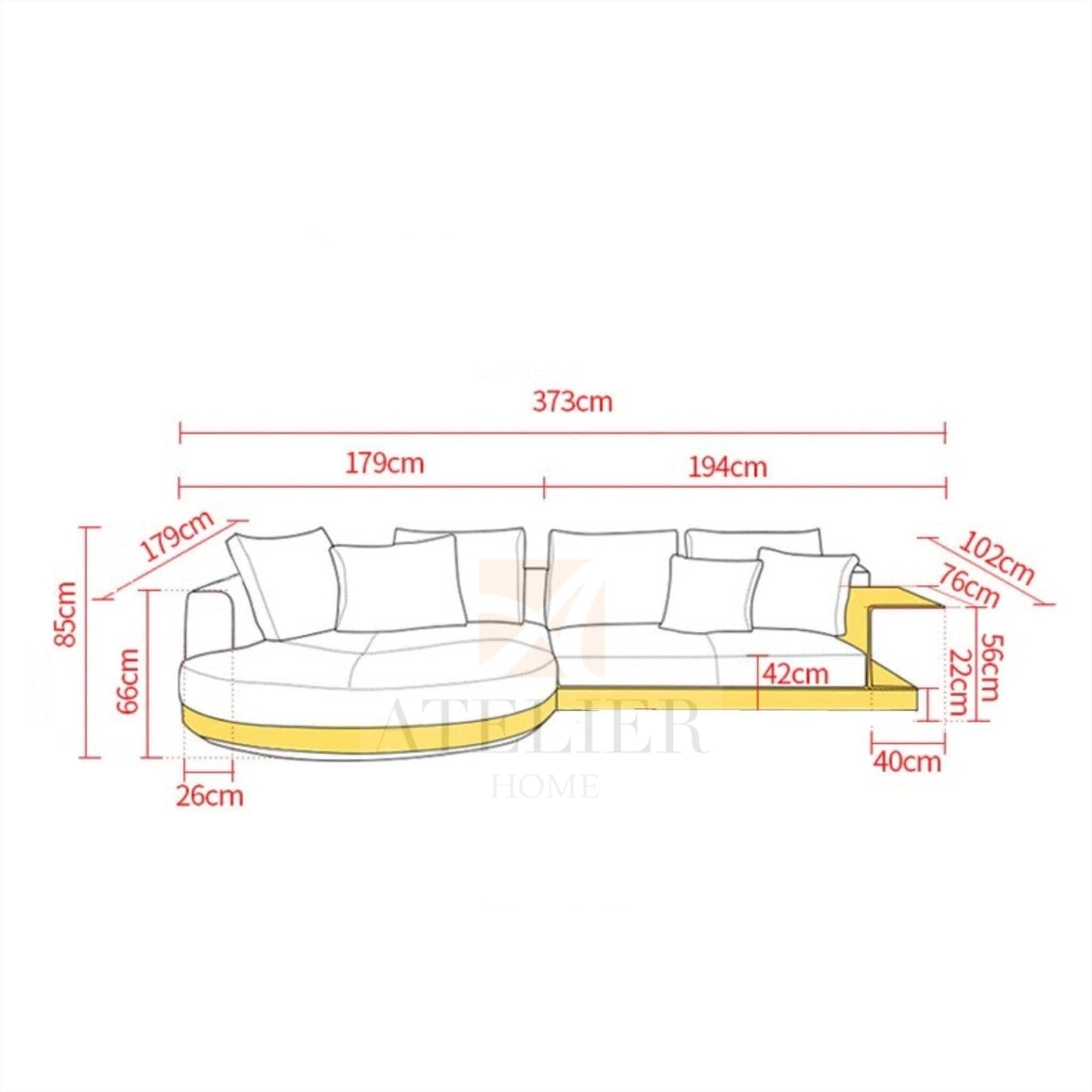 Home Atelier Cotton Linen Fabric / Group F/ Length 358cm with Curve Chaise Alyssa Designer Sectional Round Chaise Sofa