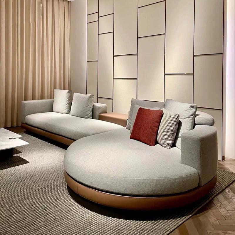 Home Atelier Cotton Linen Fabric / Group F/ Length 358cm with Curve Chaise / Cream Alyssa Designer Sectional Round Chaise Sofa