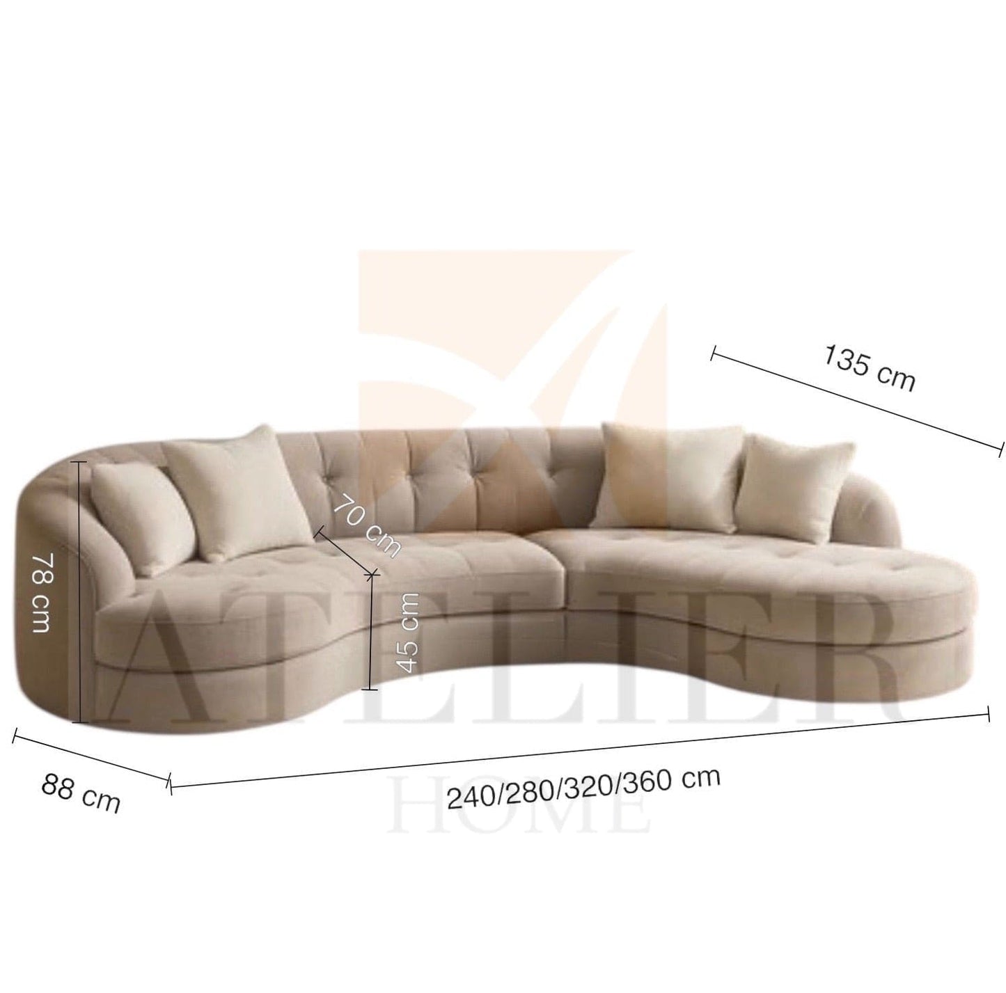 Home Atelier Dampton Scratch Resistant Sectional Curve Sofa