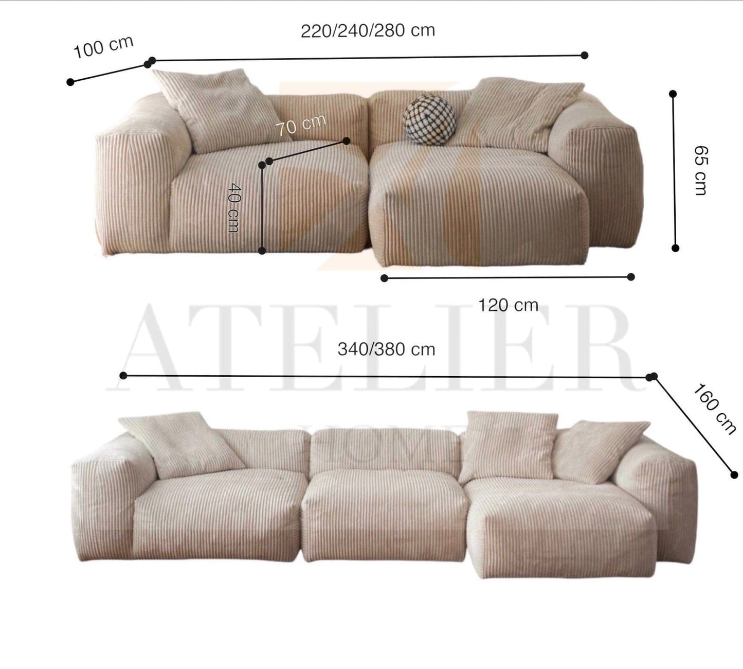 Home Atelier Dante Corduroy Sectional Sofa