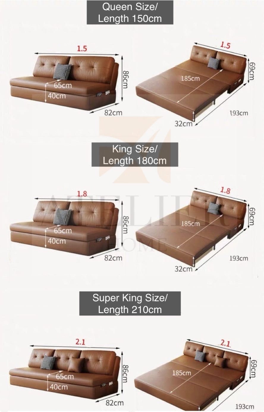 Home Atelier Denise Scratch Resistant Leather Storage Sofa Bed
