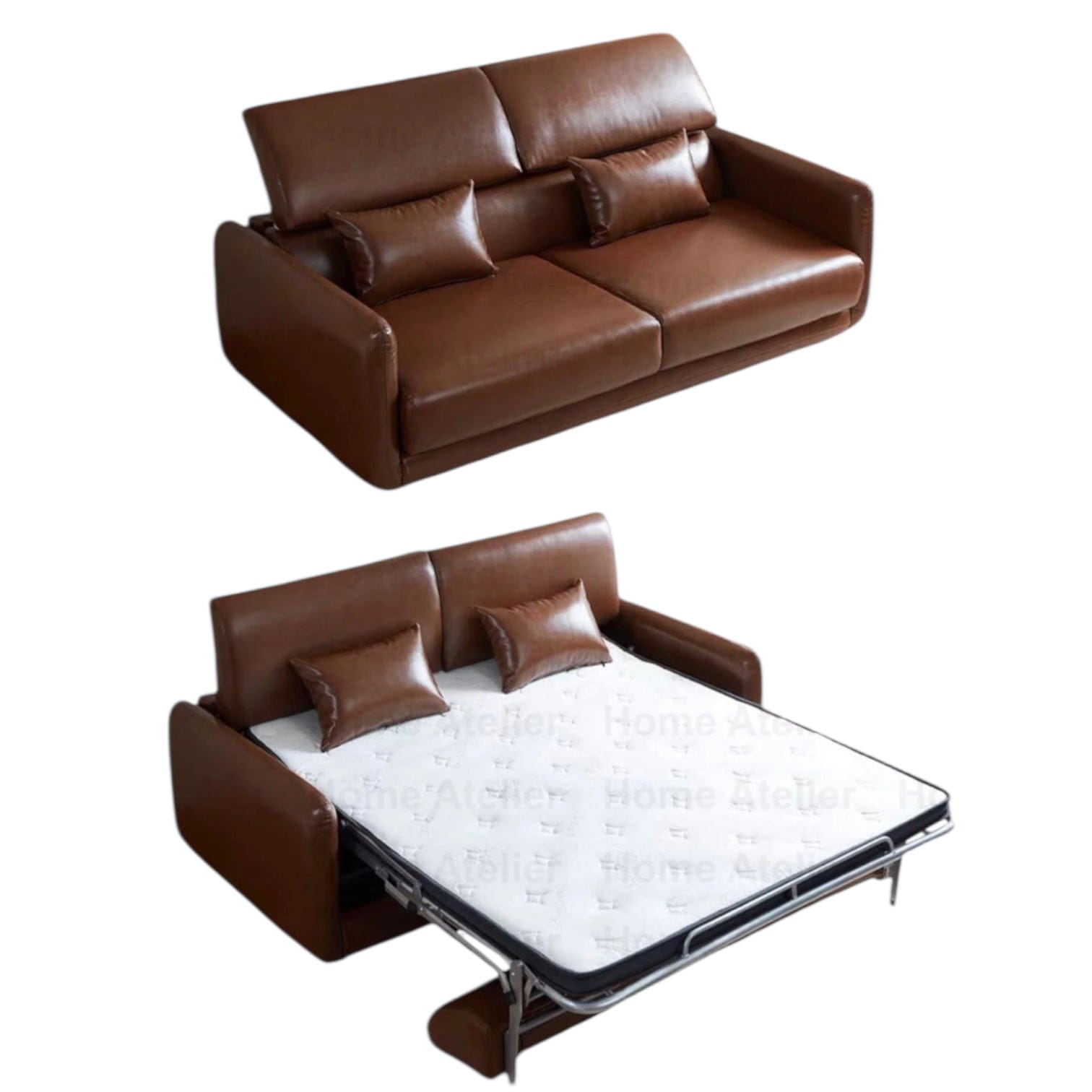 Home Atelier Derrick Foldable Leather Sofa Bed with Mattress