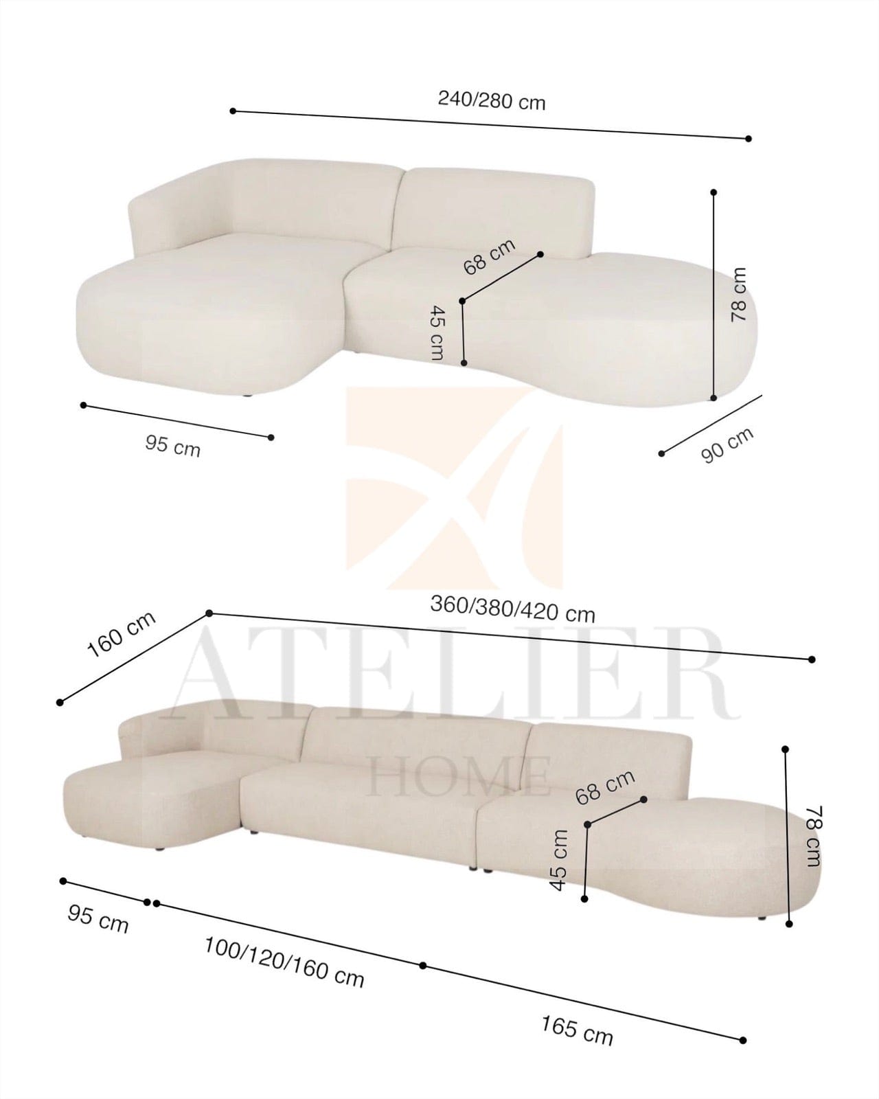 Home Atelier Desiree Scratch Resistant Sectional Curve Sofa