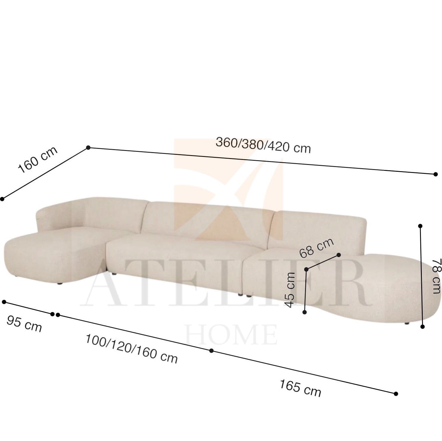 Home Atelier Desiree Scratch Resistant Sectional Curve Sofa