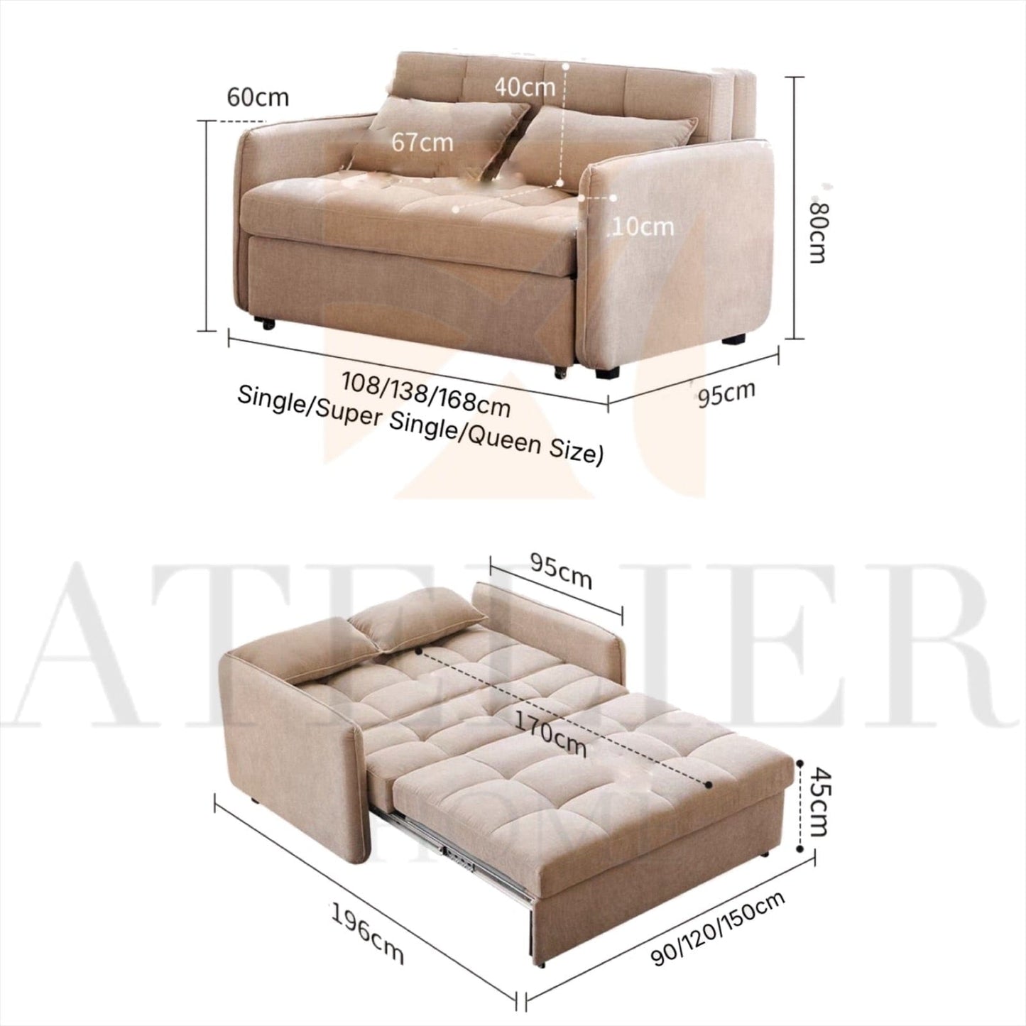 Home Atelier Dienna Pull-out Storage Sofa Bed