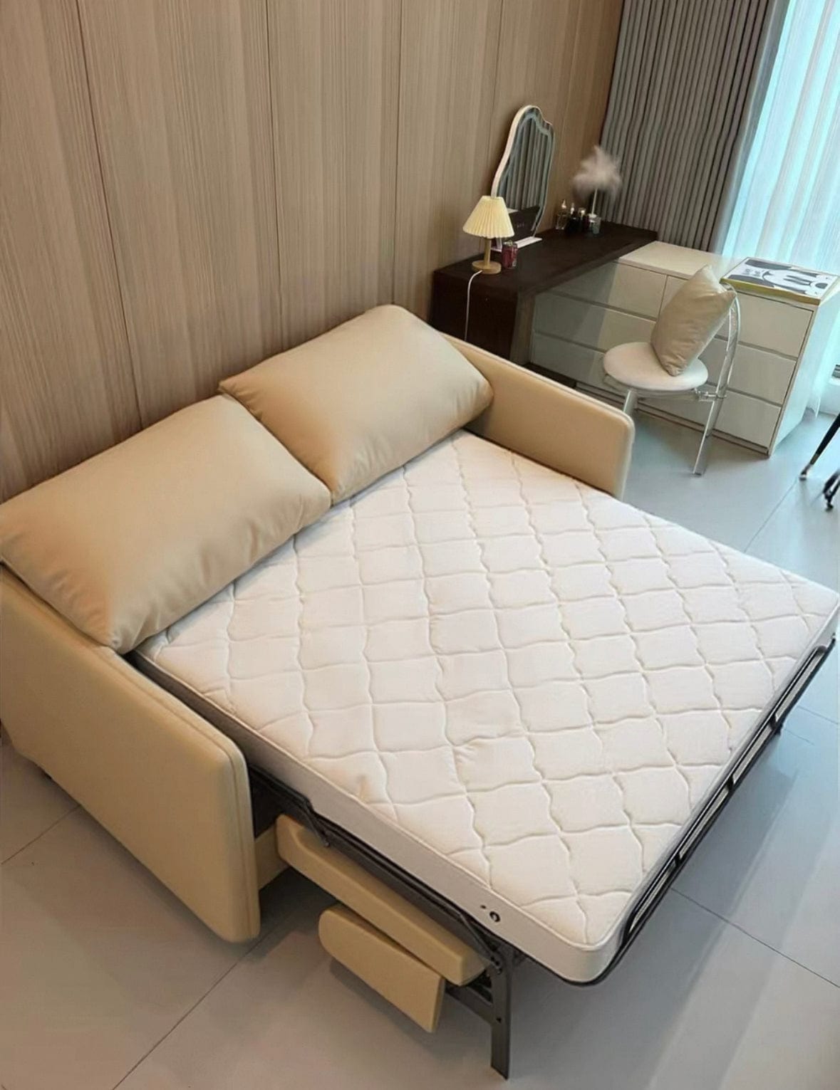 Home Atelier Donald Leather Foldable Sofa Bed with Mattress