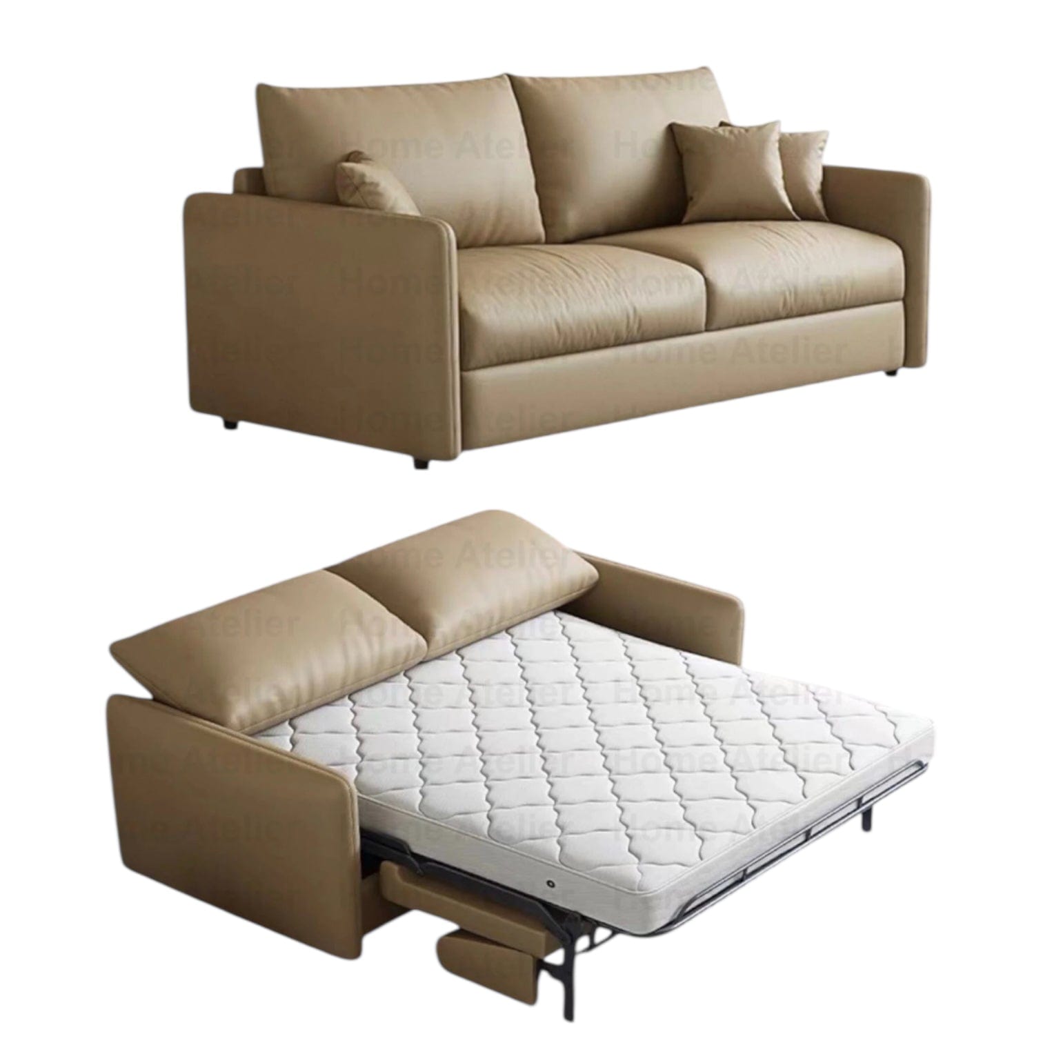Home Atelier Donald Leather Foldable Sofa Bed with Mattress