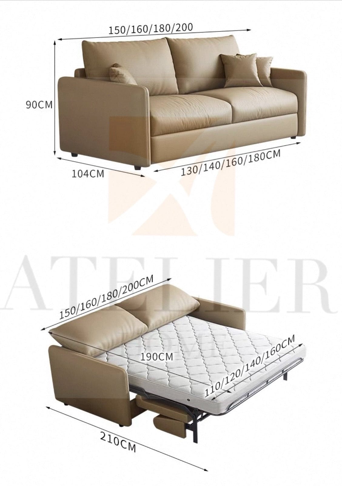 Home Atelier Donald Leather Foldable Sofa Bed with Mattress