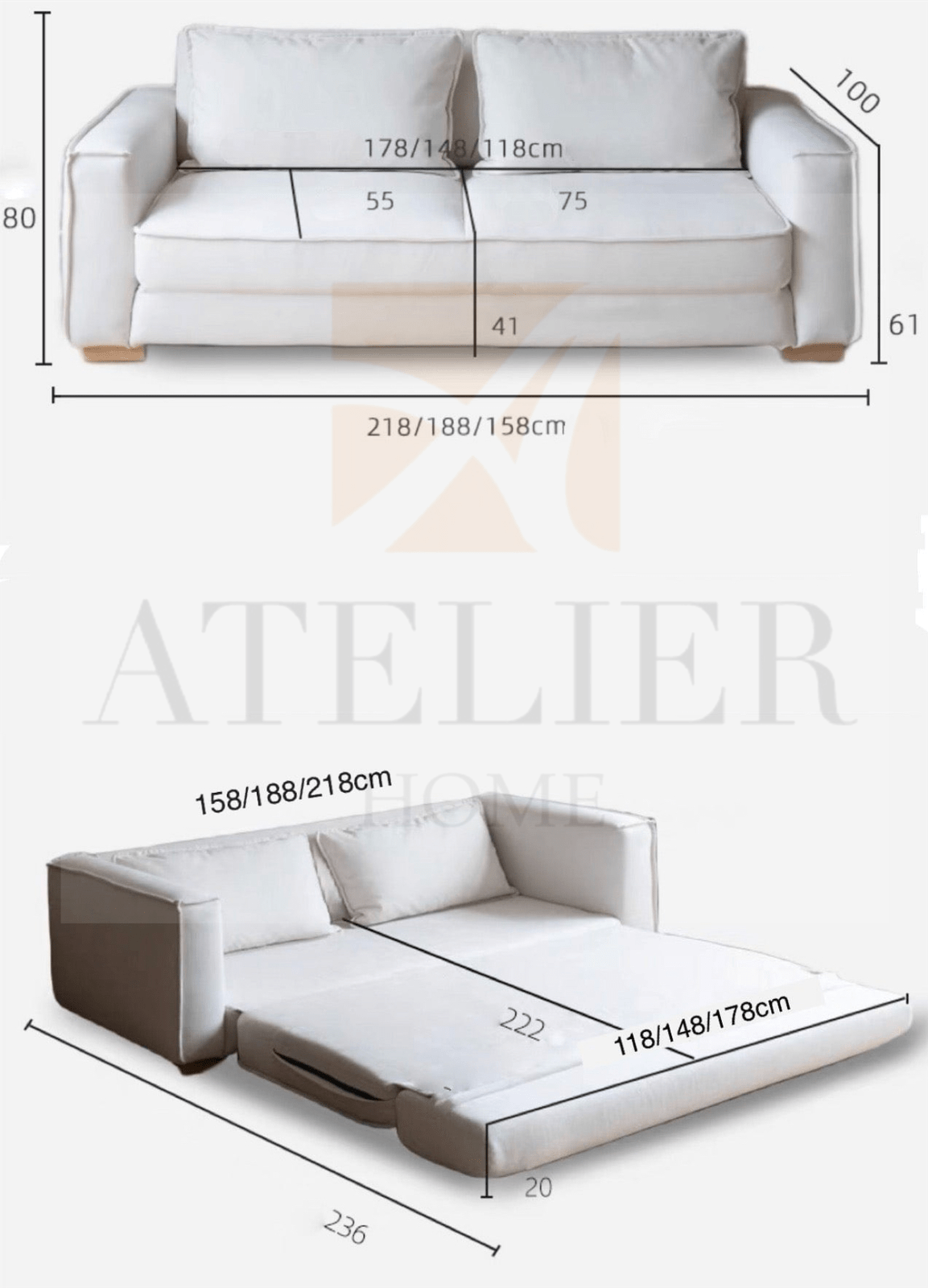 Home Atelier Donna Scratch Resistant Foldable Sofa Bed with Mattress