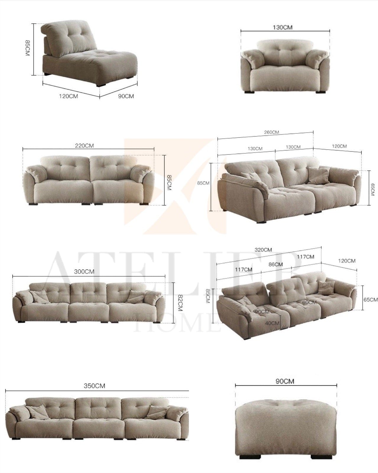 Home Atelier Dorsett Scratch Resistant Backrest Slider Sofa