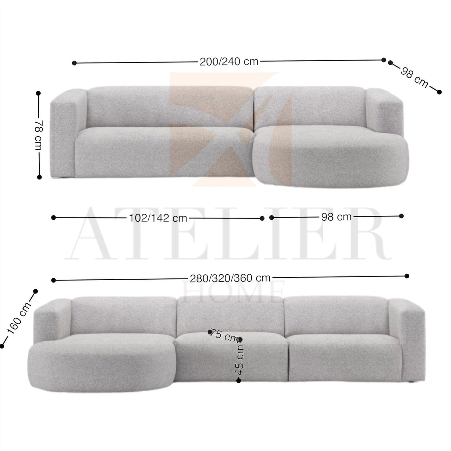 Home Atelier Drew Sectional Curve Chaise Sofa