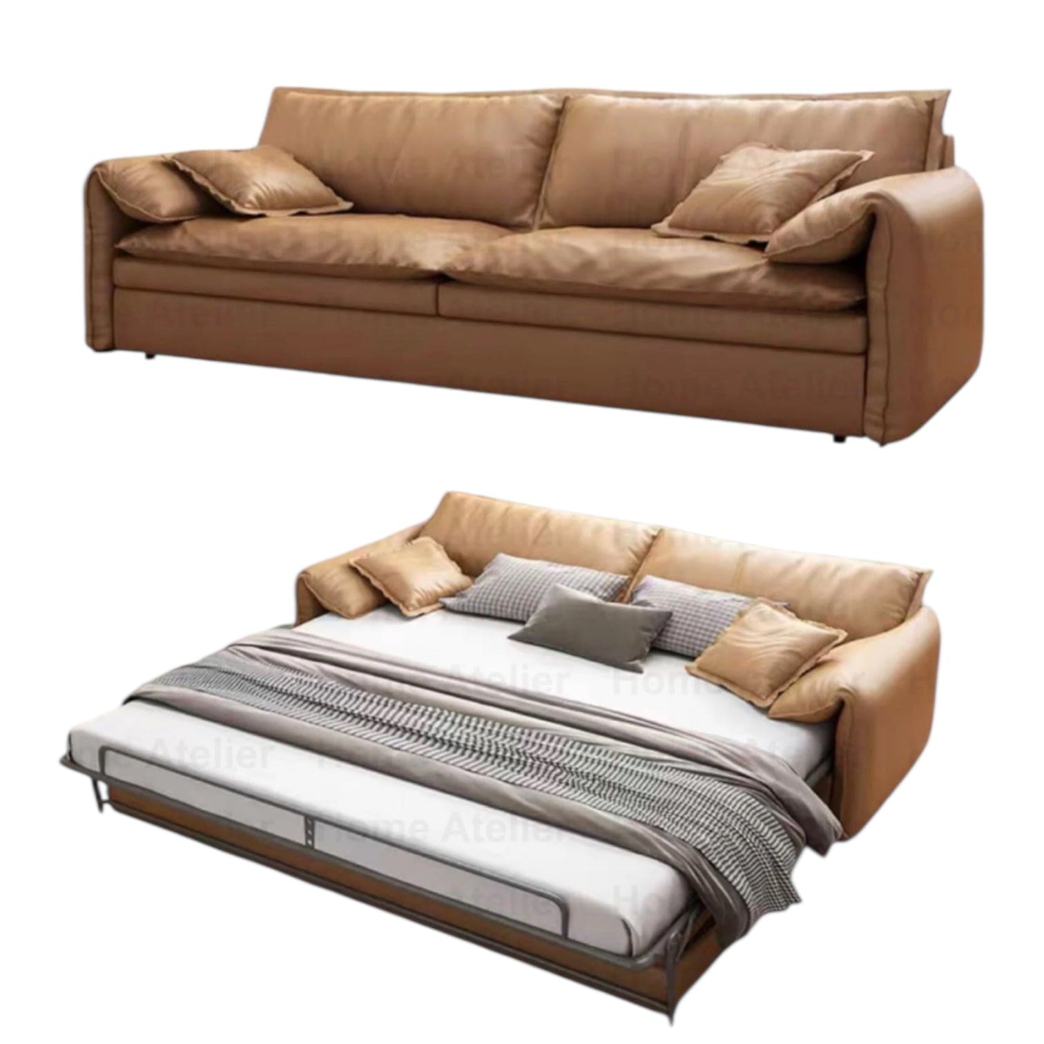 Home Atelier Edon Scratch Resistant Leather Foldable Sofa Bed with Mattress