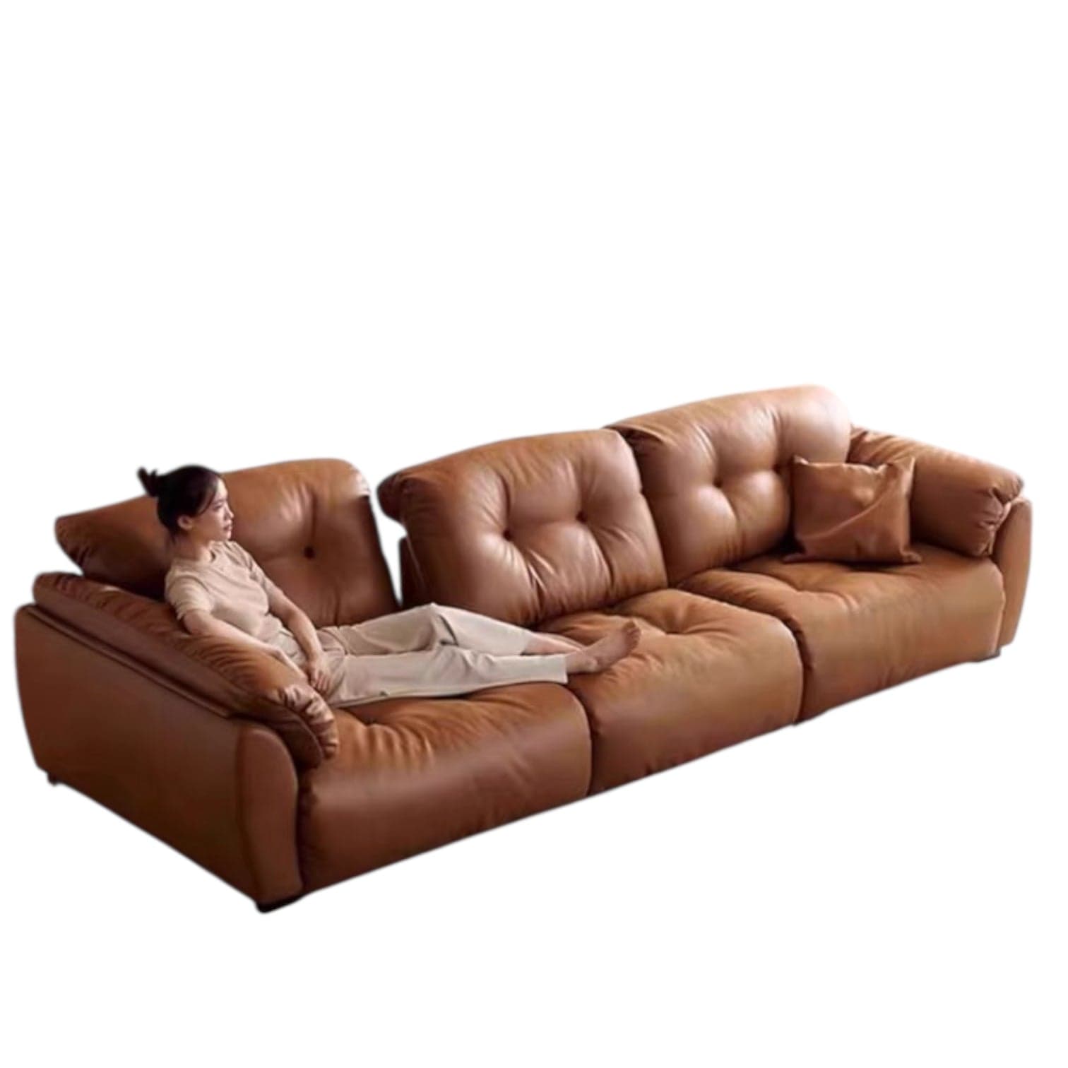 Home Atelier Elvin Scratch Resistant Backrest Slider Leather Sofa