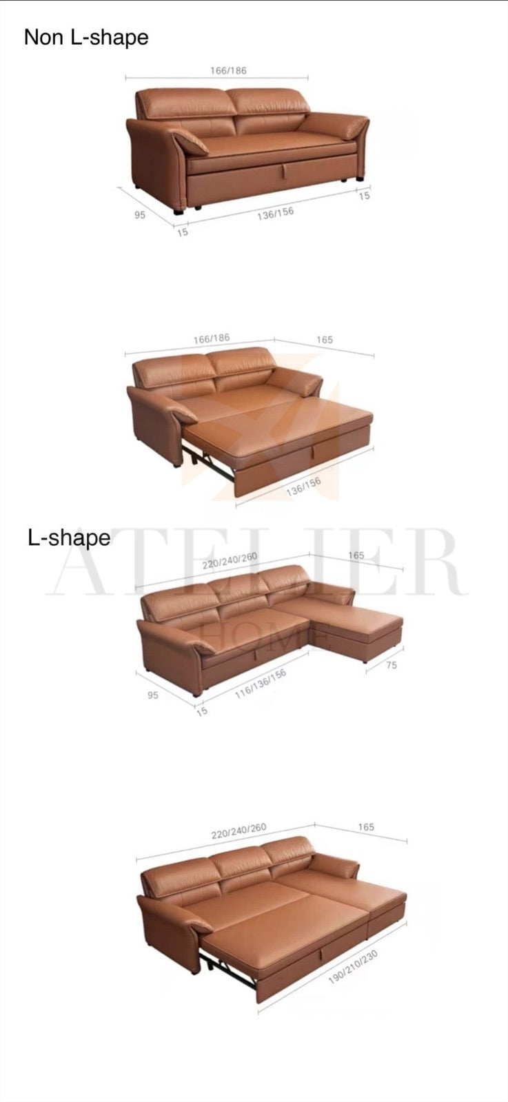 Home Atelier Emma Sectional Sofa Bed with Extended Chaise