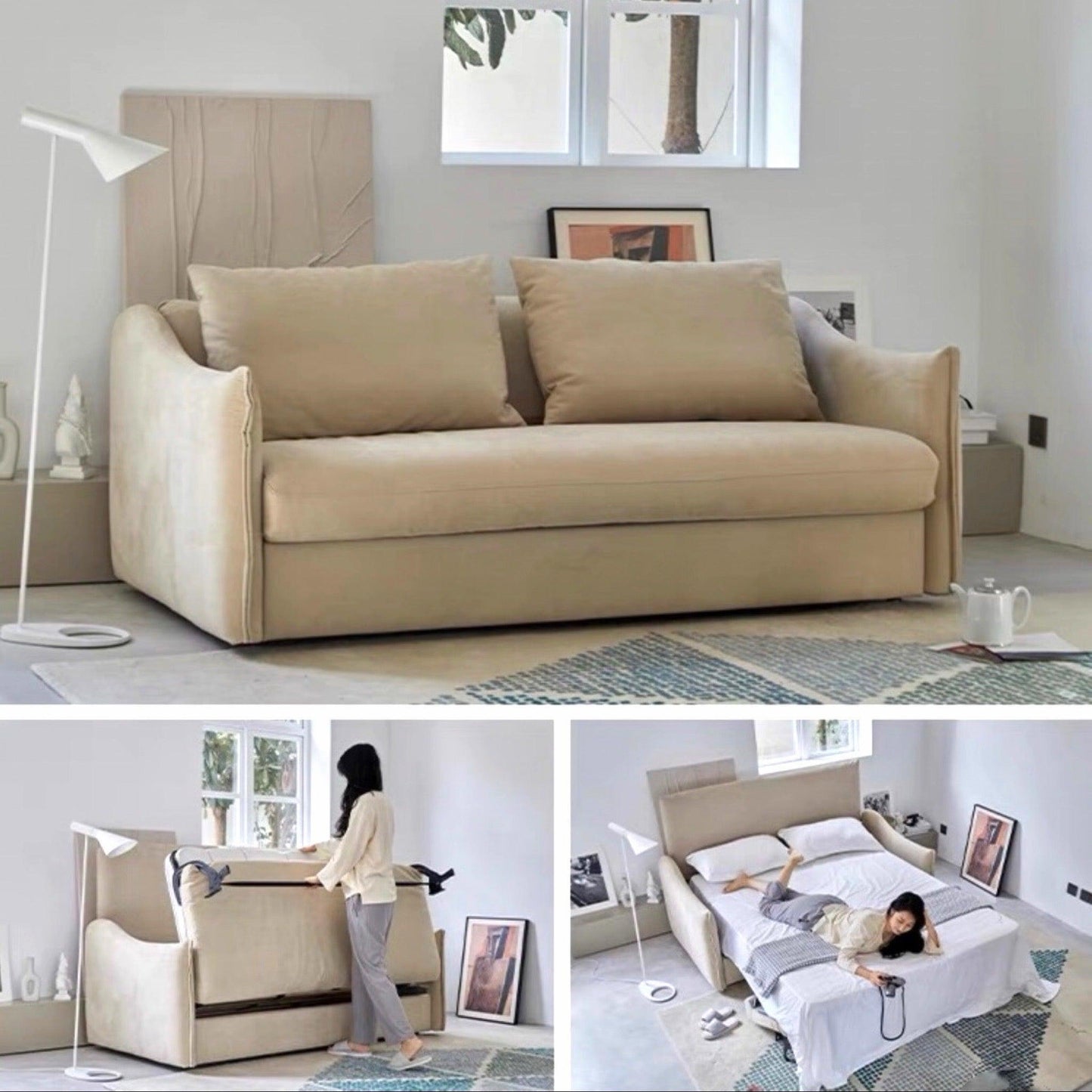 home-atelier-f31a Acacia Foldable Sofa Bed with Mattress