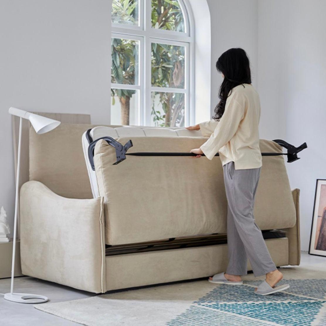 home-atelier-f31a Acacia Foldable Sofa Bed with Mattress