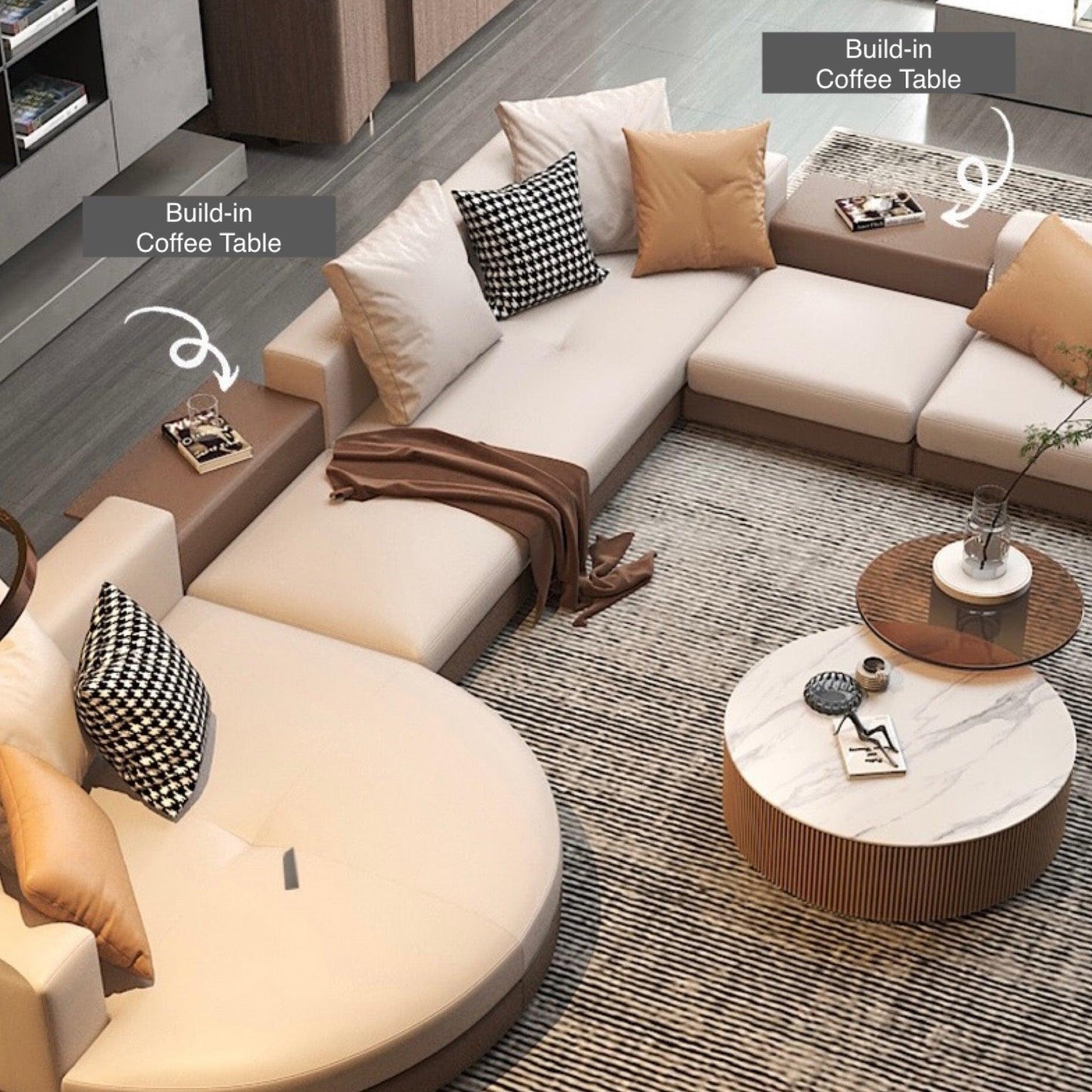 home-atelier-f31a Alyssa Designer Sectional Round Chaise Sofa