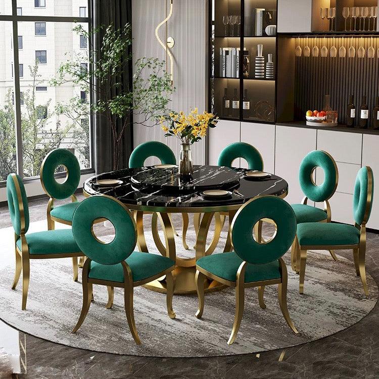 home-atelier-f31a Carrara Marble Stone Top / Length 120cm / Gloss Black Russell Dining Table and Chairs