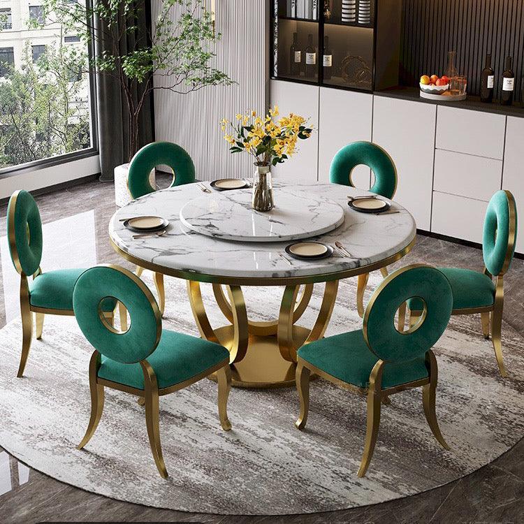 home-atelier-f31a Carrara Marble Stone Top / Length 120cm / Gloss White Russell Dining Table and Chairs