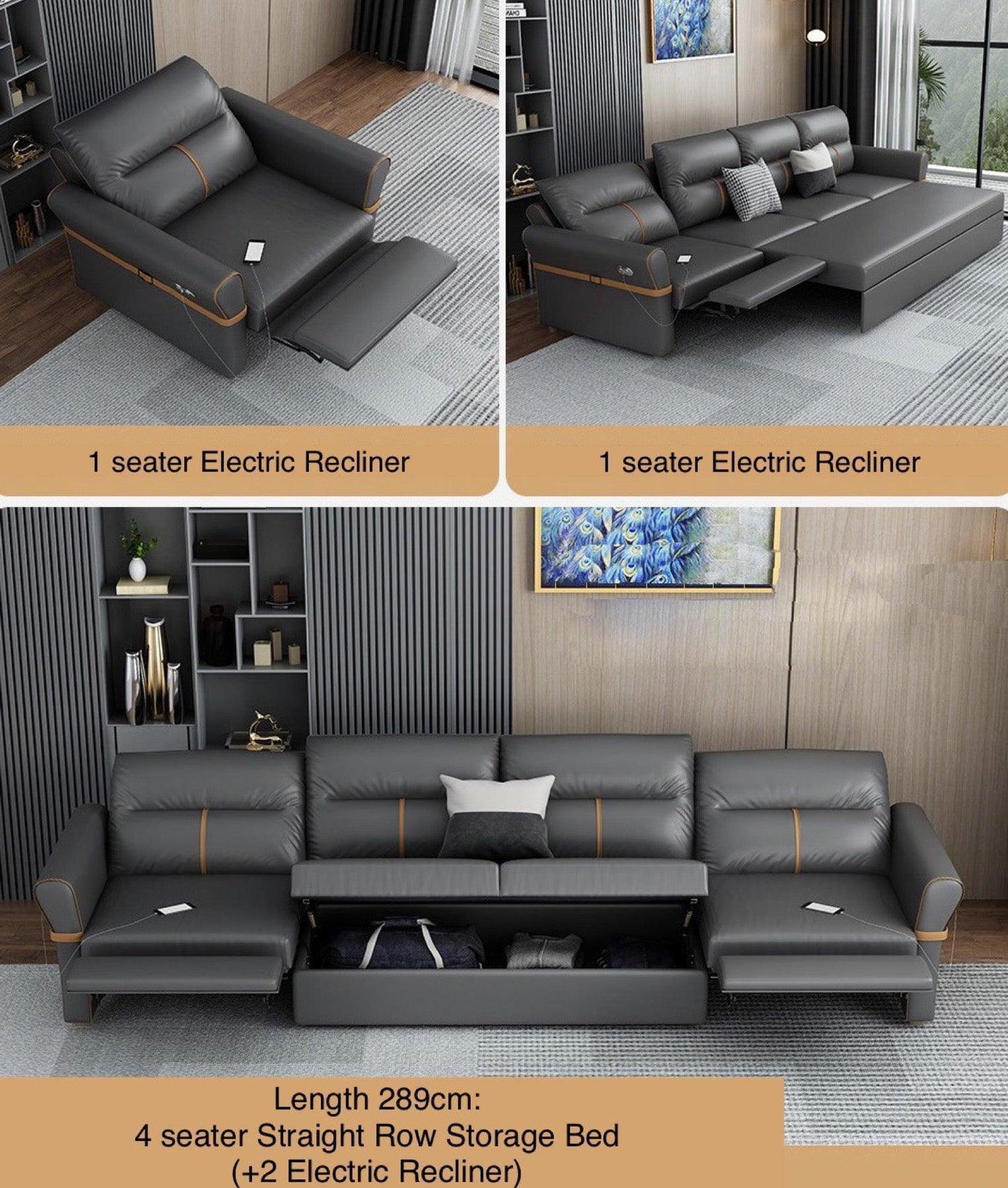 home-atelier-f31a Cavern Electric Recliner Storage Sofa Bed