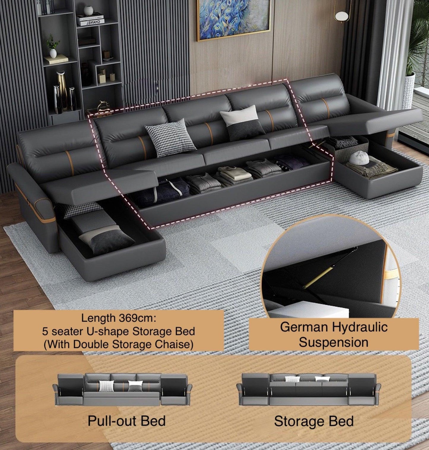 home-atelier-f31a Cavern Electric Recliner Storage Sofa Bed