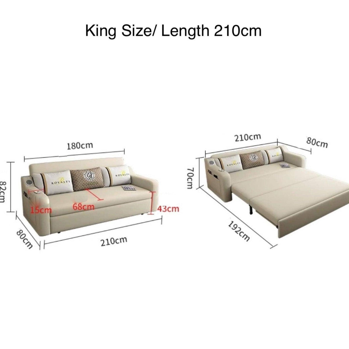 home-atelier-f31a Cotton Linen Fabric / King Size/ Length 210cm / Blue Andy Extendable Storage Sofa Bed