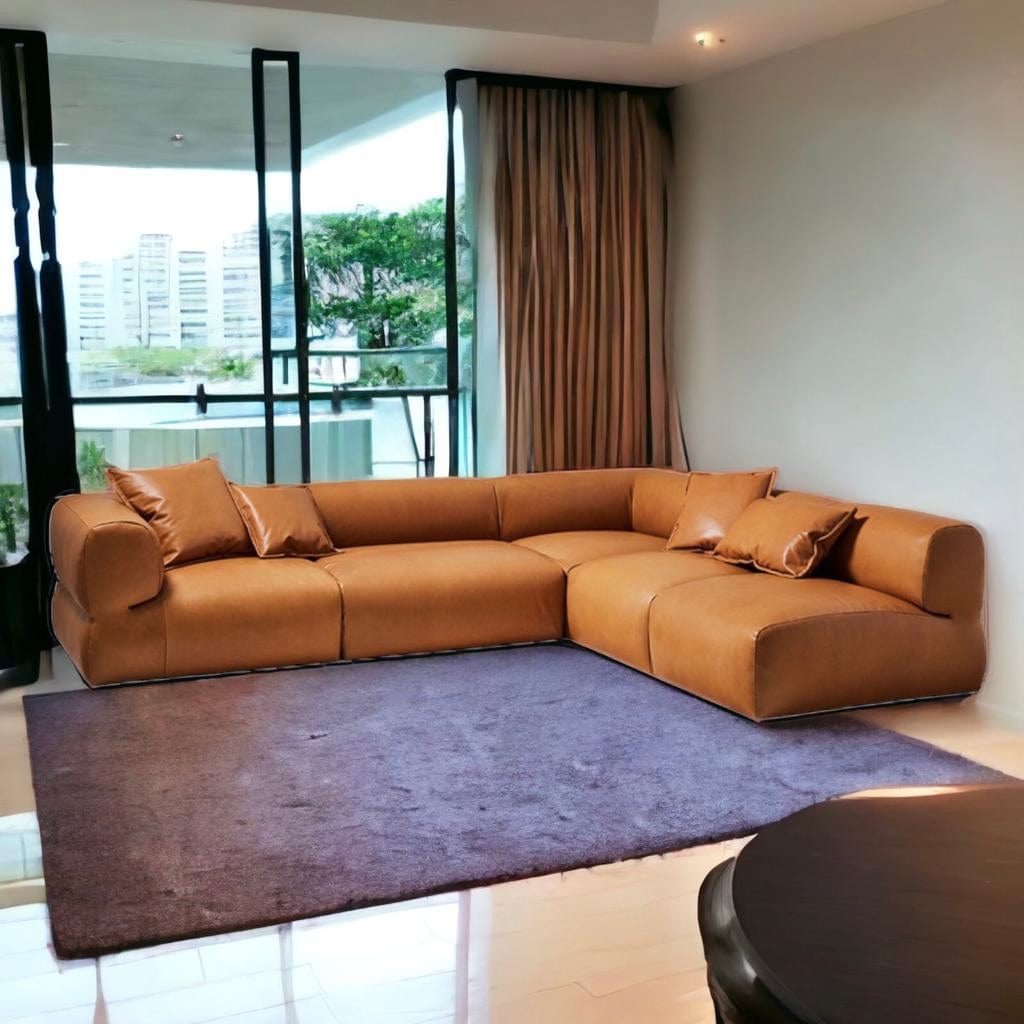 home-atelier-f31a Cotton Linen Fabric / Length 250cm/ With Curve Chaise / Cream Cairo Sectional Sofa