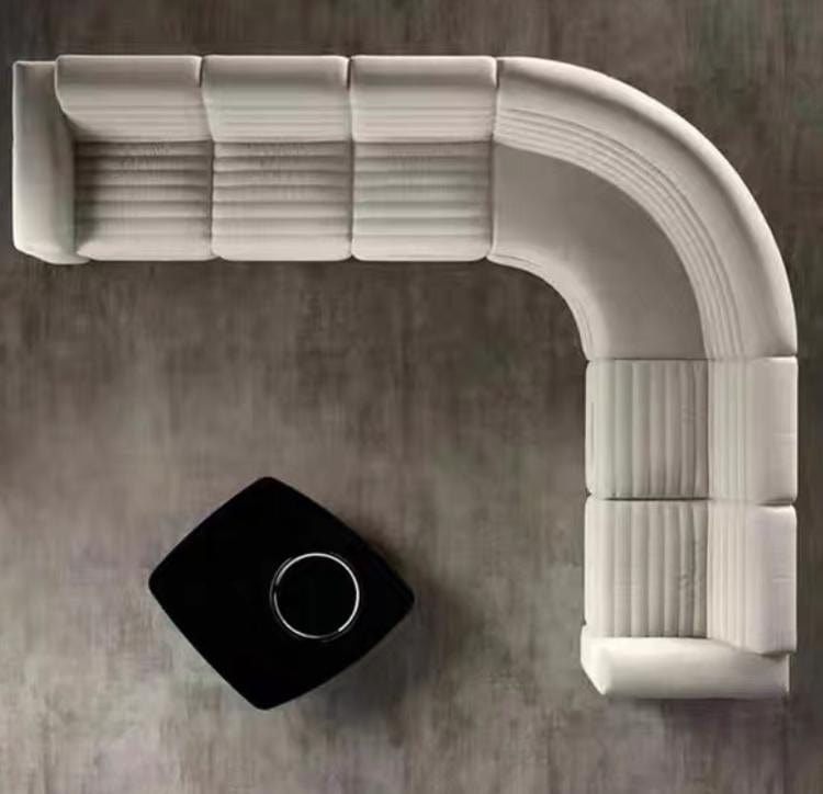 home-atelier-f31a Cotton Linen Fabric / Length 250cm/ With Curve Chaise / Cream Evan Sectional Curve Sofa