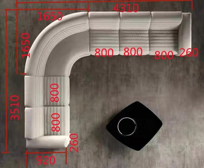 home-atelier-f31a Cotton Linen Fabric / Length 250cm/ With Curve Chaise / Cream Evan Sectional Curve Sofa