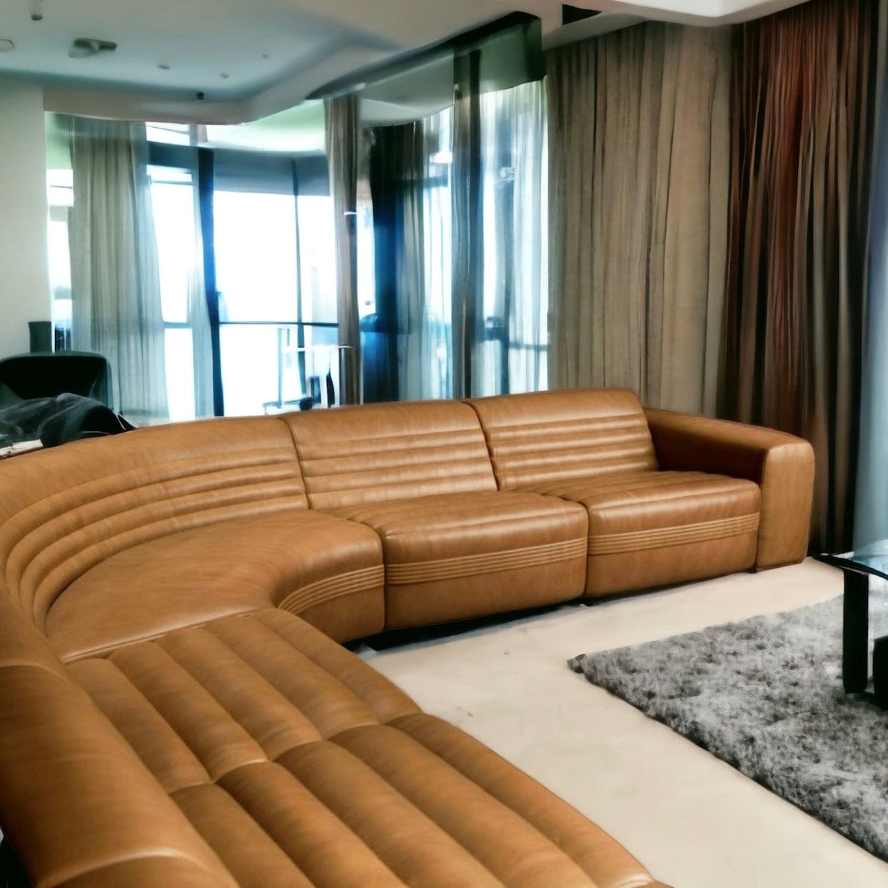 home-atelier-f31a Cotton Linen Fabric / Length 250cm/ With Curve Chaise / Cream Evan Sectional Curve Sofa