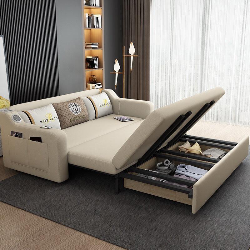home-atelier-f31a Cotton Linen Fabric / Single Size/ Length 130cm / Blue Andy Extendable Storage Sofa Bed