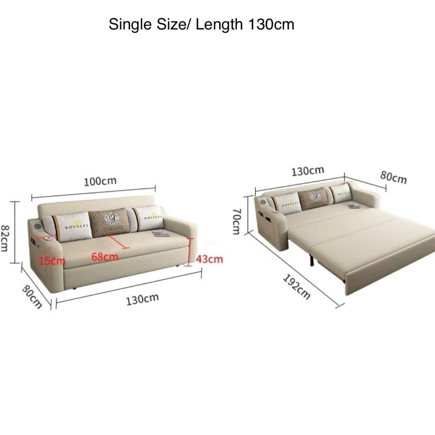 home-atelier-f31a Cotton Linen Fabric / Single Size/ Length 130cm / Light Grey Andy Extendable Storage Sofa Bed