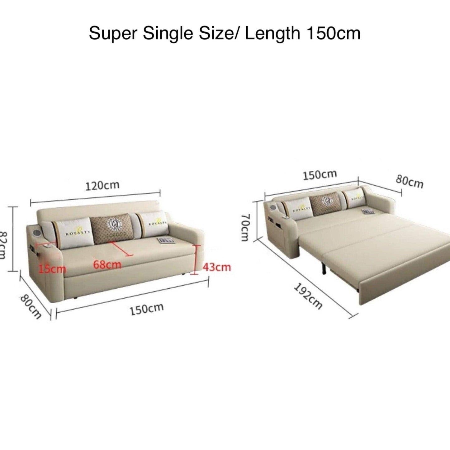 home-atelier-f31a Cotton Linen Fabric / Super Single Size/ Length 150cm / Blue Andy Extendable Storage Sofa Bed