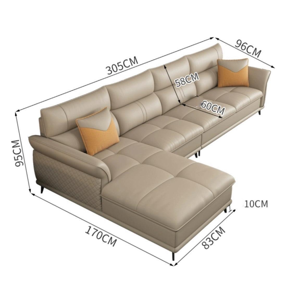 home-atelier-f31a Italian Genuine Cowhide Leather / 4 seater L-shape/ Length 305cm / Dark Grey Augustine Leather Sectional Sofa