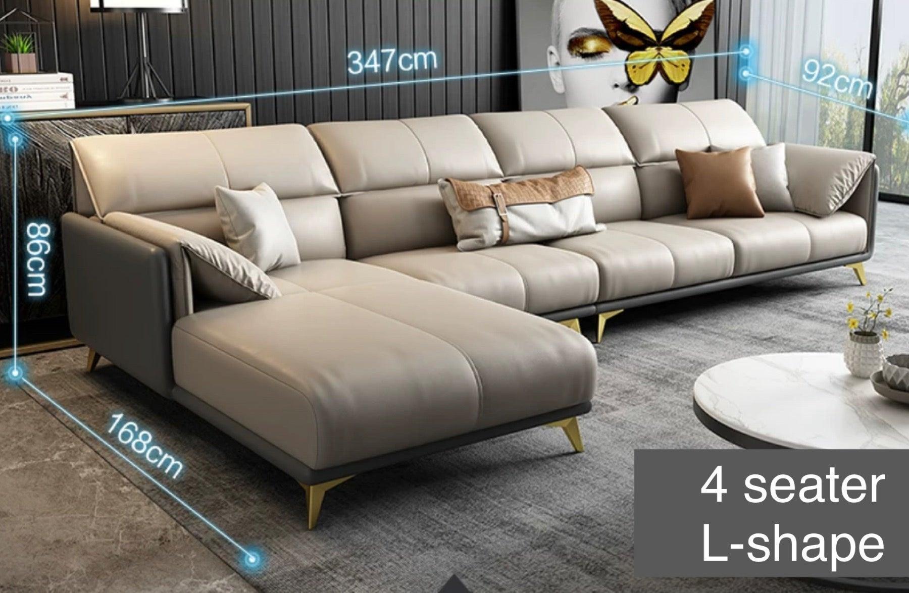 home-atelier-f31a Italian Genuine Cowhide Leather / 4 seater L-shape/ Length 347cm / Camel Caston Sectional Leather Sofa