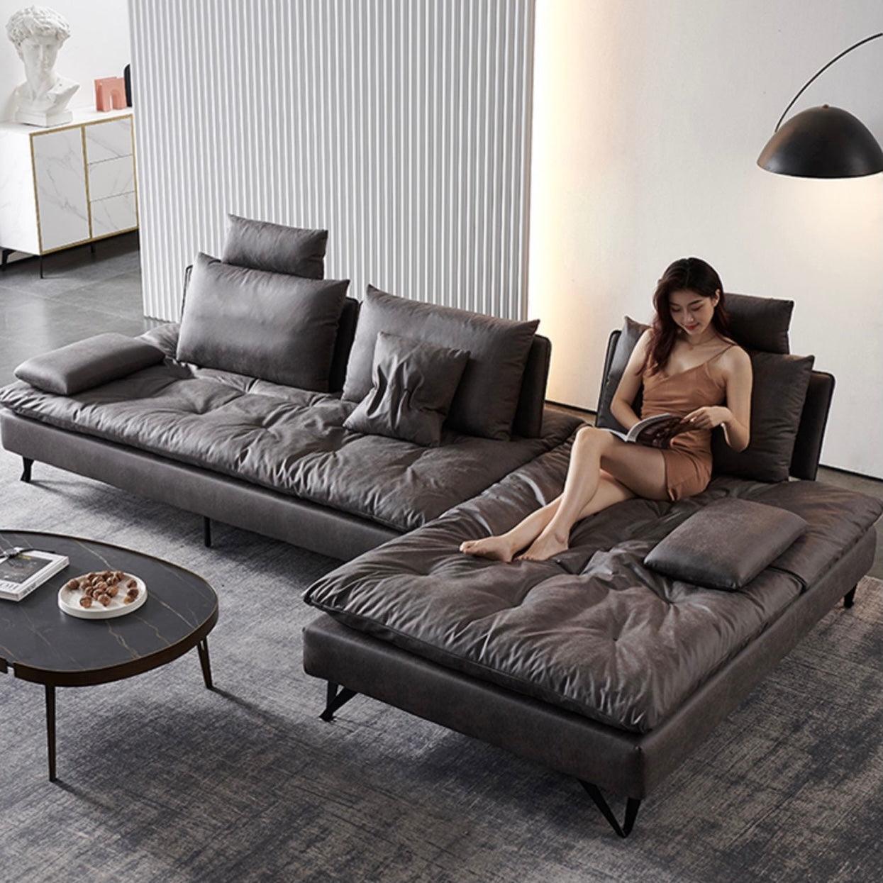 home-atelier-f31a Leather-Aire / 3 seater L-shape / Hermes Orange Tania L-shape Slider Sofa