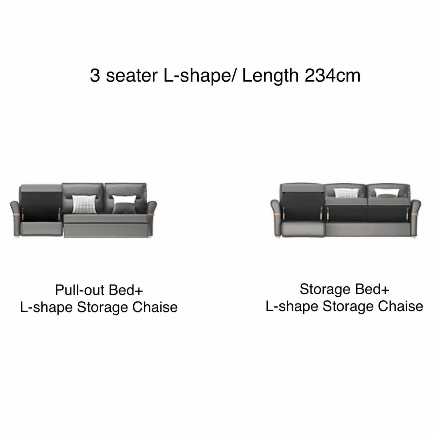 home-atelier-f31a Leather-Aire / 3 seater L-shape/ Length 234cm;  Pull-out/Storage bed + L-shape storage / Light Grey Cavern Electric Recliner Storage Sofa Bed