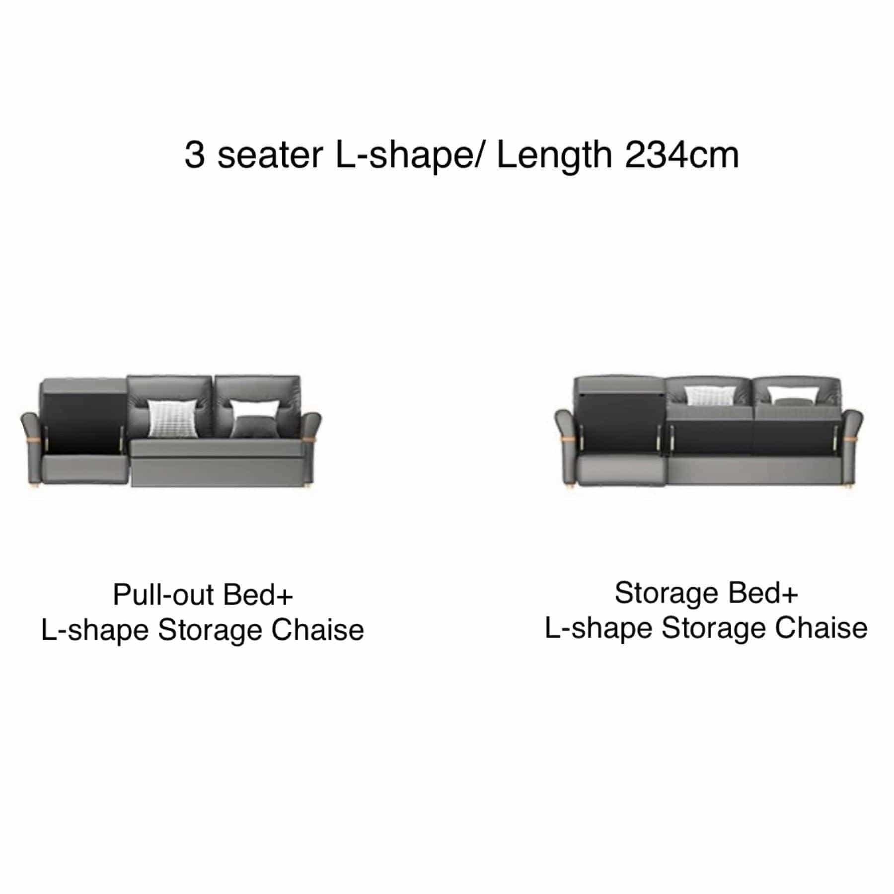 home-atelier-f31a Leather-Aire / 3 seater L-shape/ Length 234cm;  Pull-out/Storage bed + L-shape storage / Light Grey Cavern Electric Recliner Storage Sofa Bed