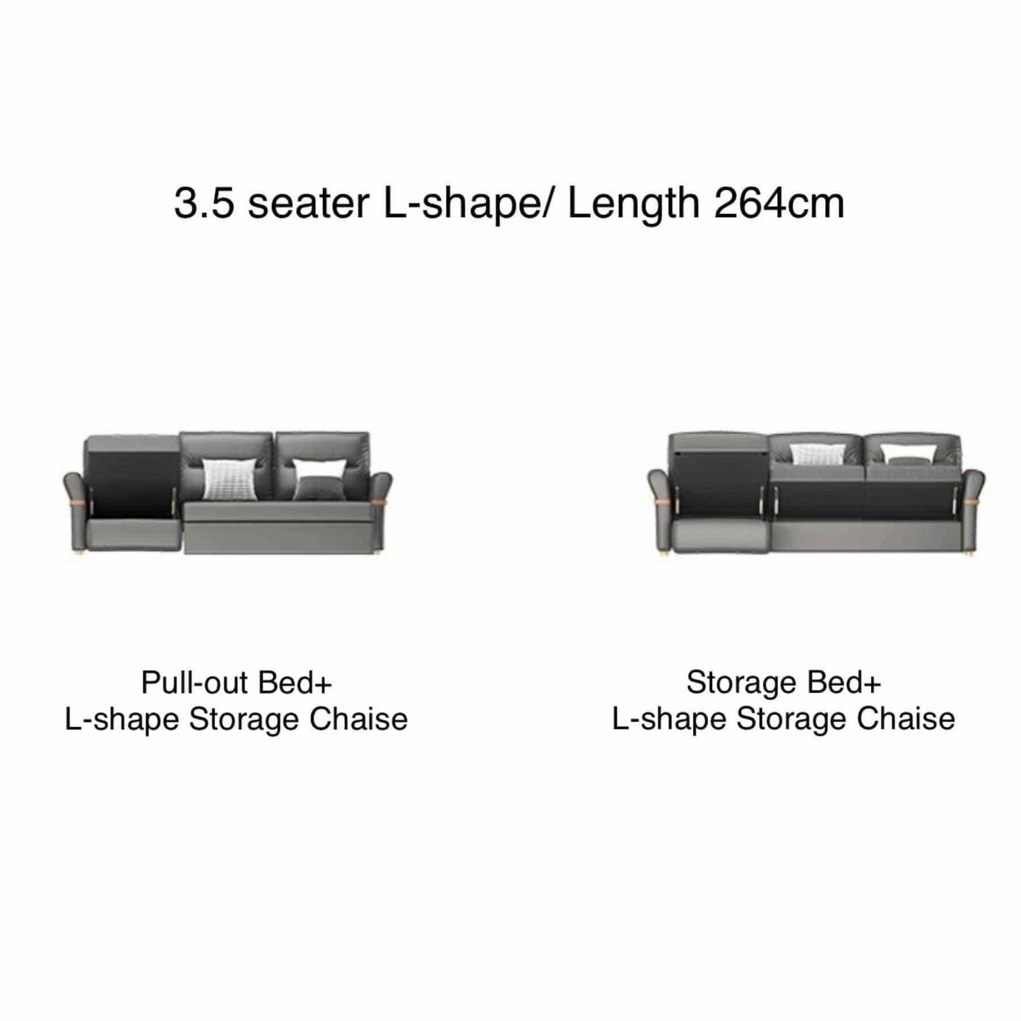 home-atelier-f31a Leather-Aire / 3 seater L-shape/ Length 264cm;  Pull-out/Storage bed + L-shape storage / Light Grey Cavern Electric Recliner Storage Sofa Bed